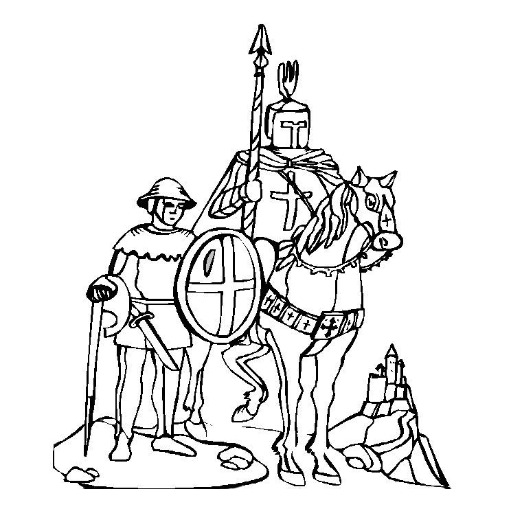 Coloriage Chevalier Table Ronde - Cheval à imprimer