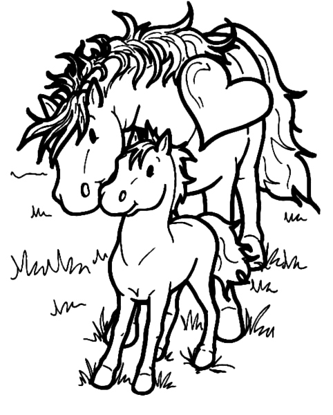 Coloriage Chevaux Avec Un Petit Cœur - Cheval à imprimer