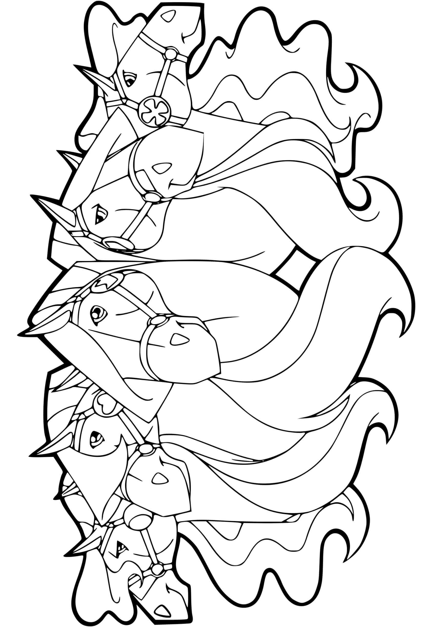Coloriage Chevaux Pepper Calypso Scarlet Chili Panache Horseland - Horseland à imprimer