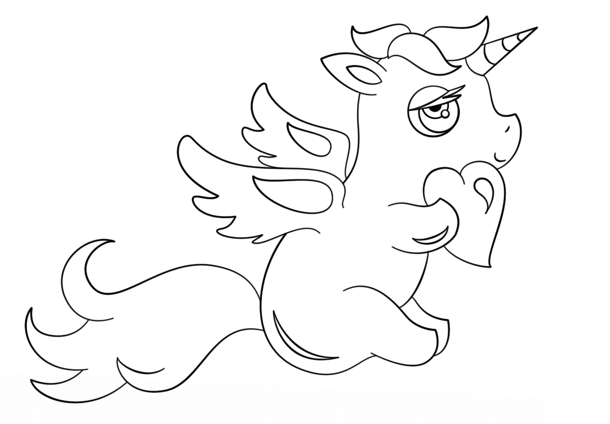 Coloriage Chibi Licorne With Heart - Licorne à imprimer