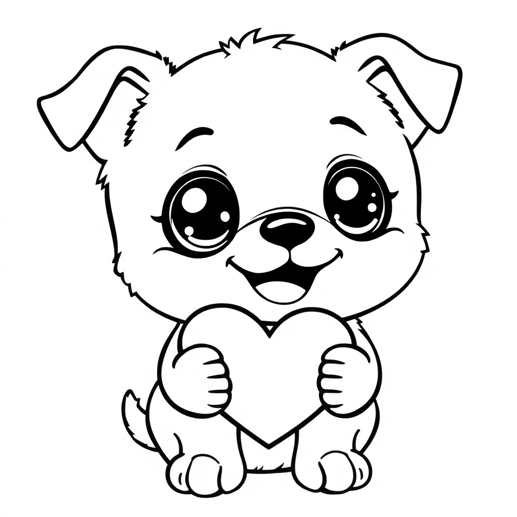 Coloriage Petit chien espiègle aux yeux ronds - Chien mignon à imprimer