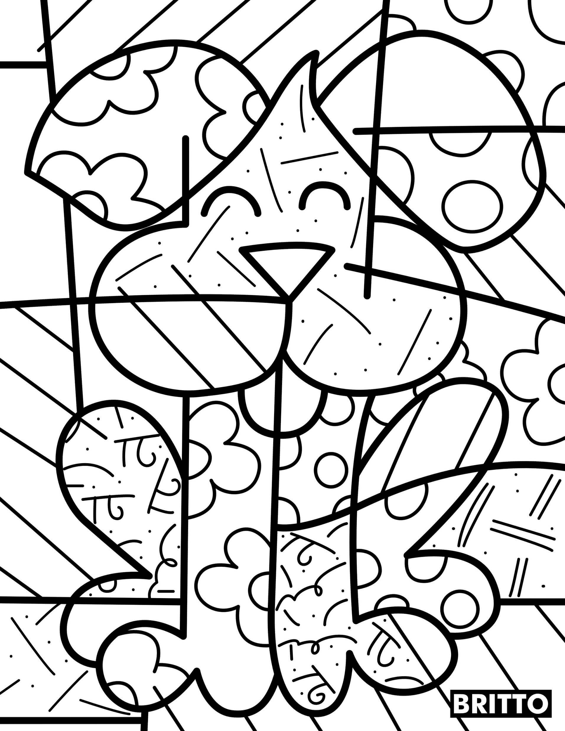 Coloriage Chien Avec Motifs Par Britto - Romero britto à imprimer