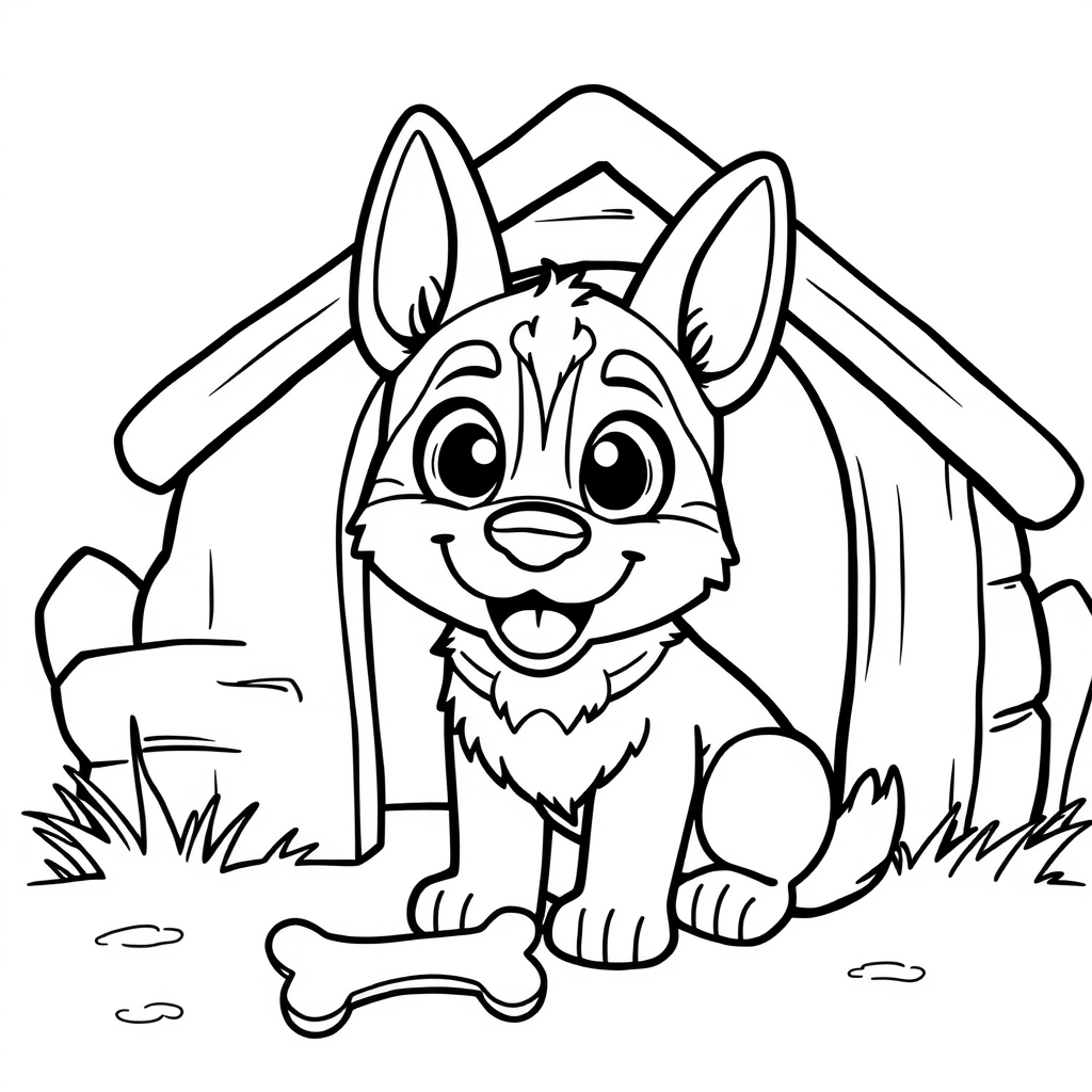 Coloriage Berger allemand mignon style kawaii - Chien mignon à imprimer