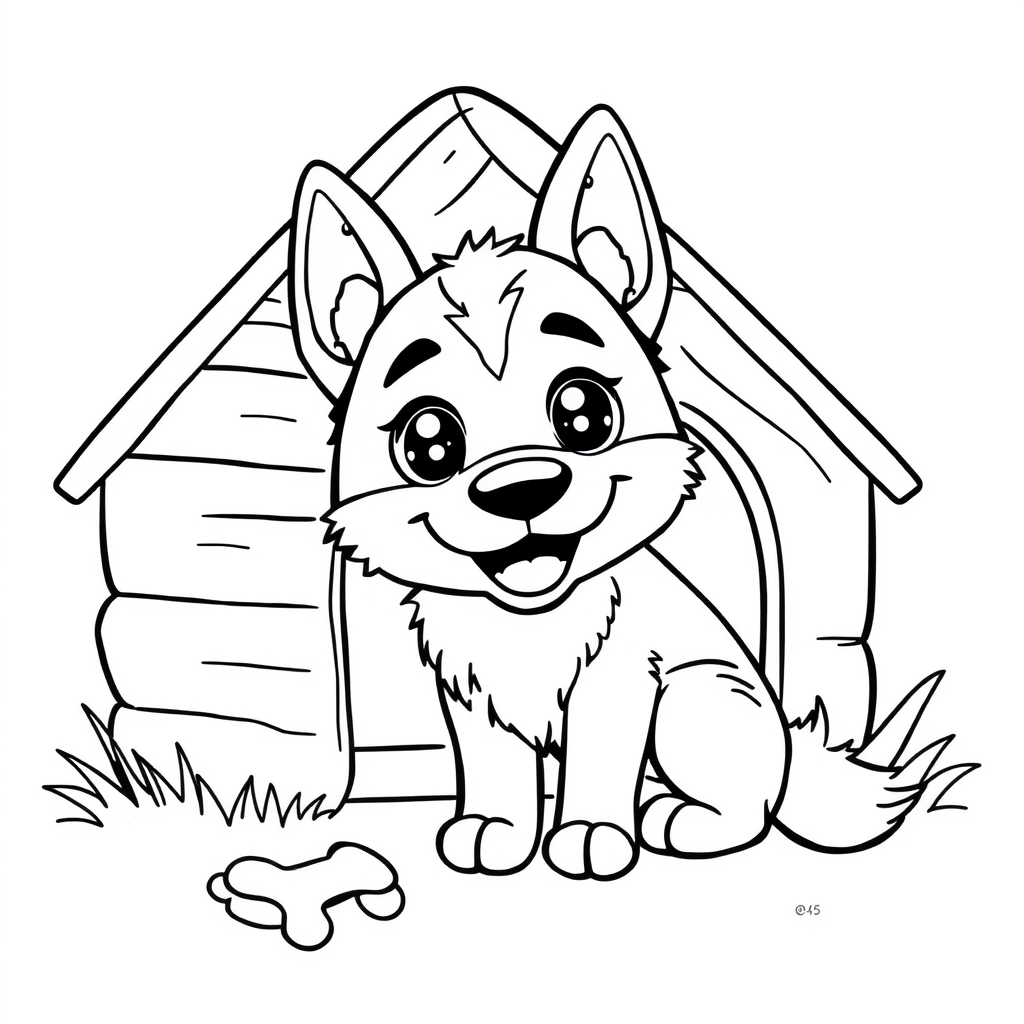 Coloriage Berger allemand joueur en style kawaii - Chien mignon à imprimer
