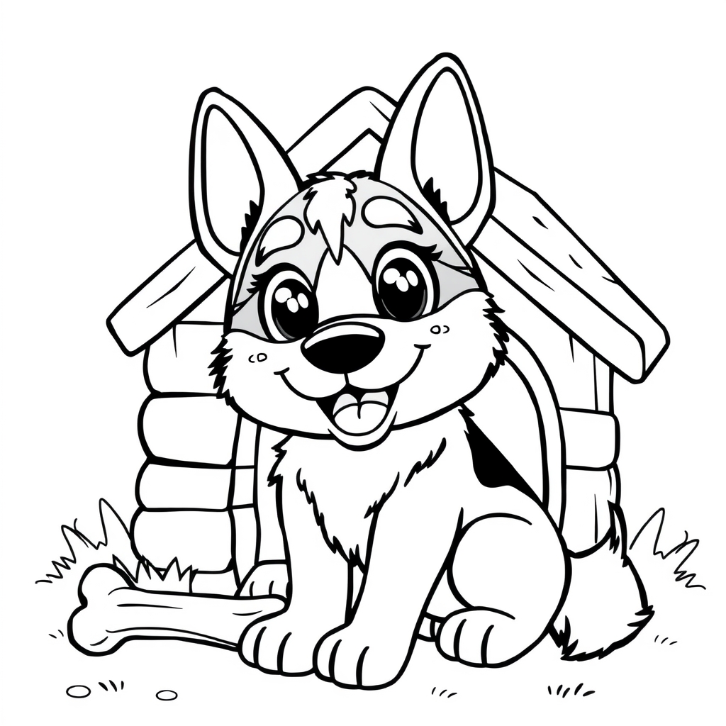 Coloriage Berger allemand kawaii aux yeux doux - Chien mignon à imprimer