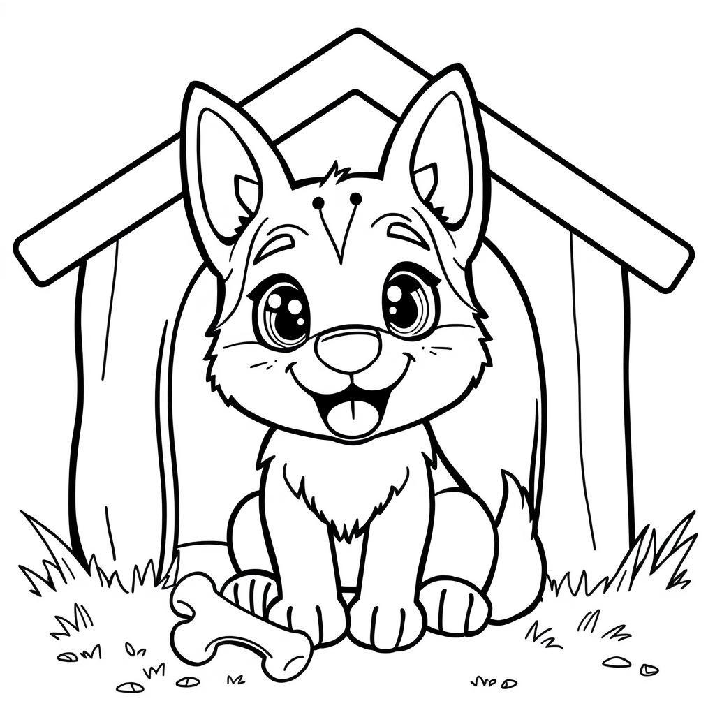 Coloriage Berger allemand expressif regard tendre kawaii - Chien mignon à imprimer