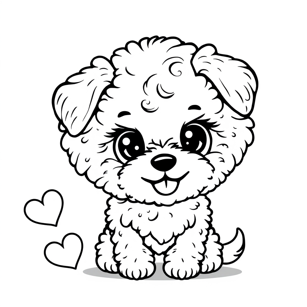 Coloriage Bichon Frisé aux yeux tendres - Chien mignon à imprimer