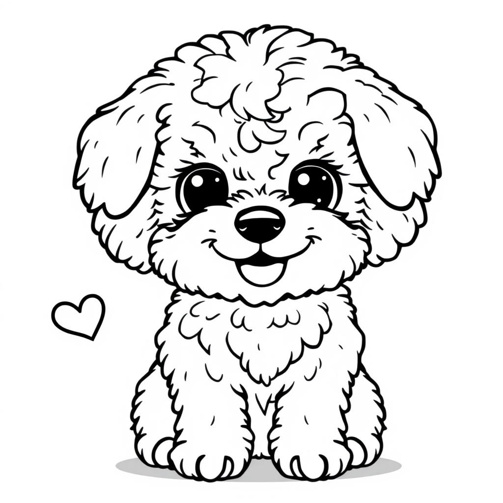Coloriage Petit Bichon Frisé assis gentiment - Chien mignon à imprimer