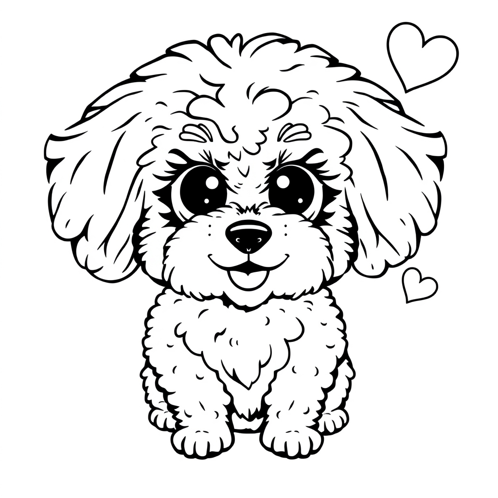 Coloriage Bichon Frisé joueur en pleine action - Chien mignon à imprimer
