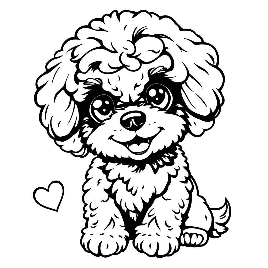 Coloriage Bichon Frisé fluffy aux yeux brillants - Chien mignon à imprimer