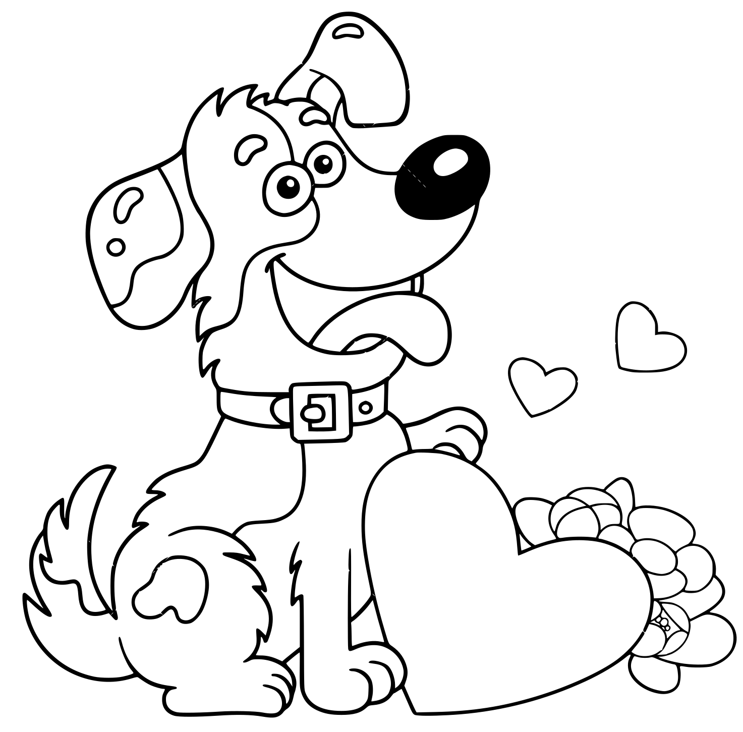 Coloriage Chien mignon avec cœurs Saint-Valentin - Saint-Valentin à imprimer