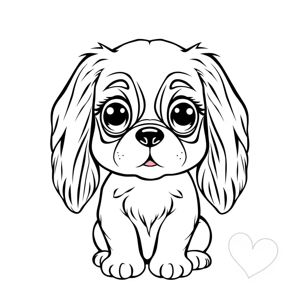 Coloriage Chiot Cavalier King Charles aux yeux doux - Chien mignon à imprimer