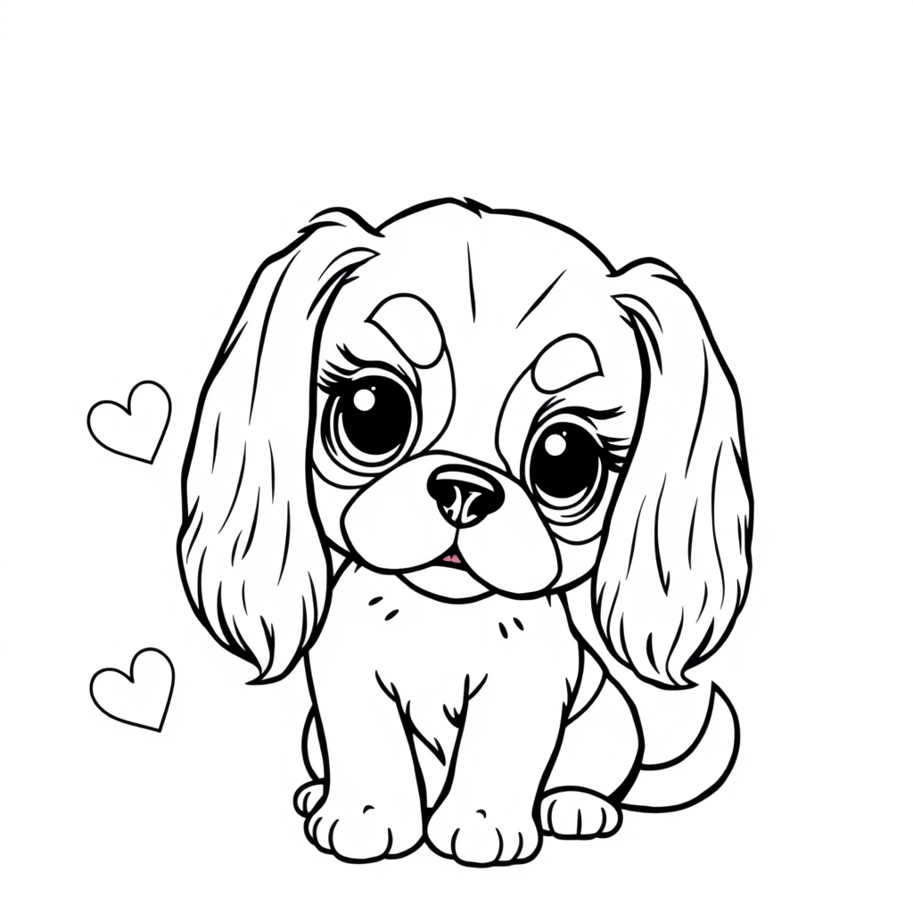Coloriage Jeune Cavalier King Charles couché - Chien mignon à imprimer