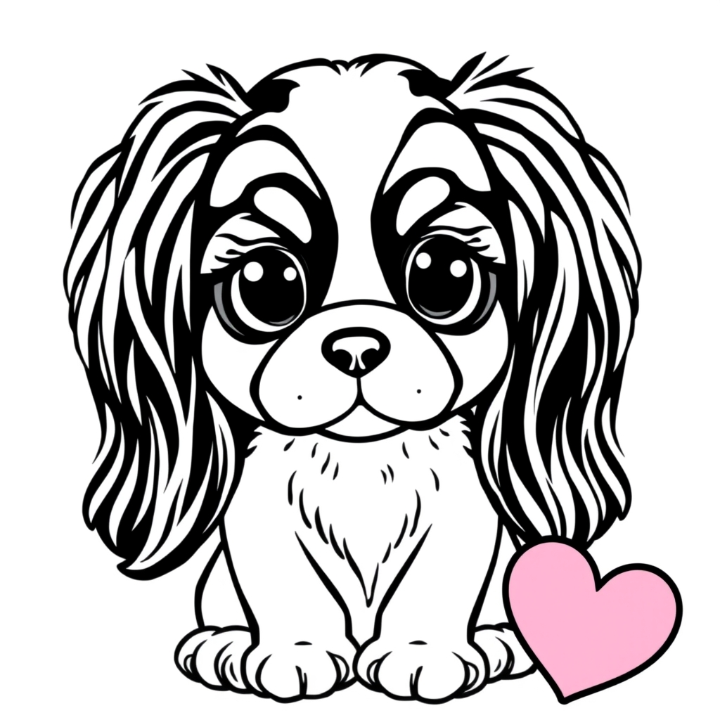 Coloriage Cavalier King Charles souriant de face - Chien mignon à imprimer