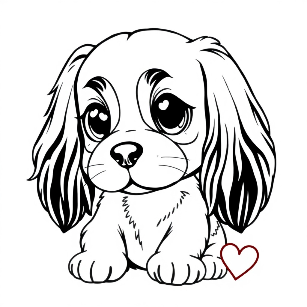 Coloriage Cavalier King Charles aux yeux doux - Chien mignon à imprimer