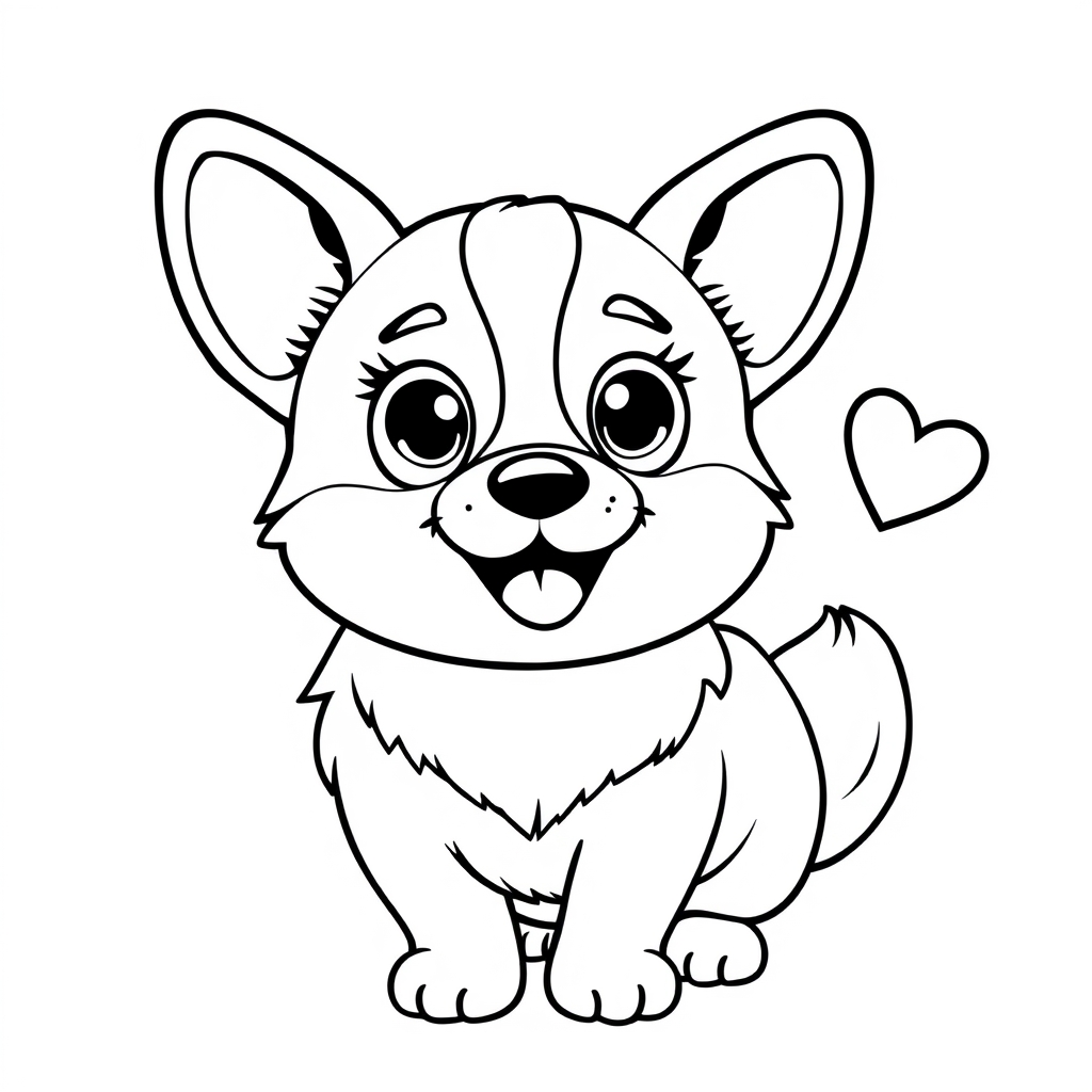 Coloriage Corgi espiègle aux grandes oreilles - Chien mignon à imprimer