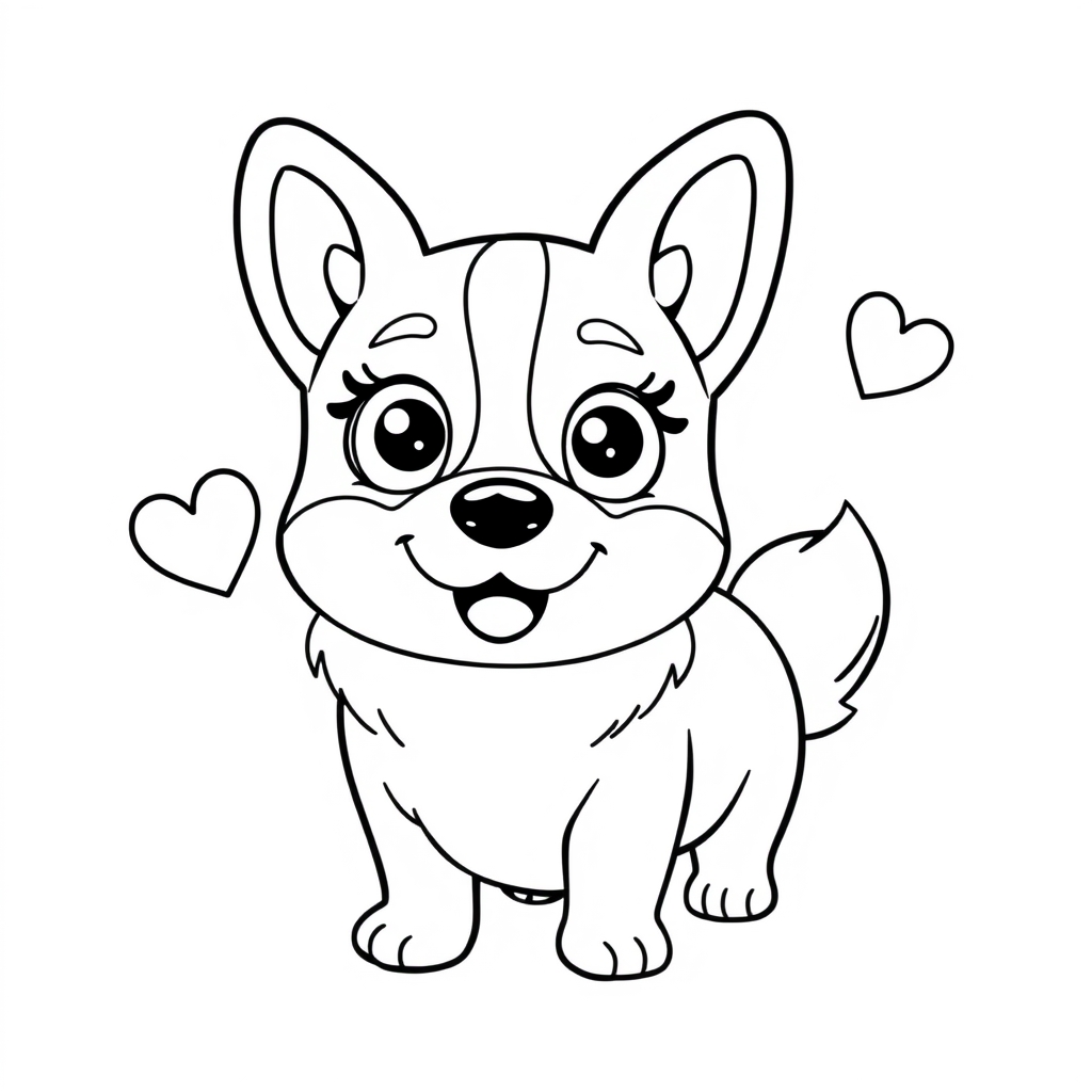 Coloriage Petit Corgi souriant plein de charme - Chien mignon à imprimer