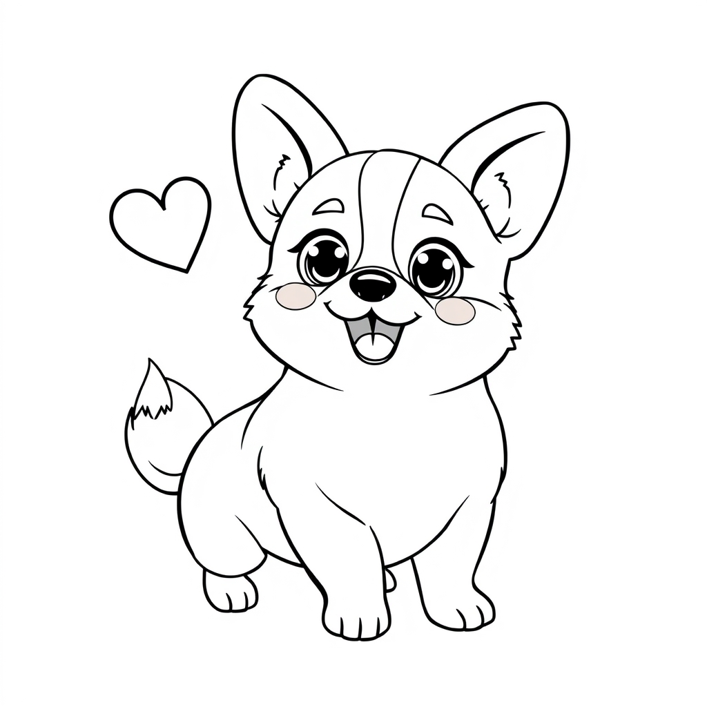 Coloriage Chiot Corgi au sourire adorable - Chien mignon à imprimer