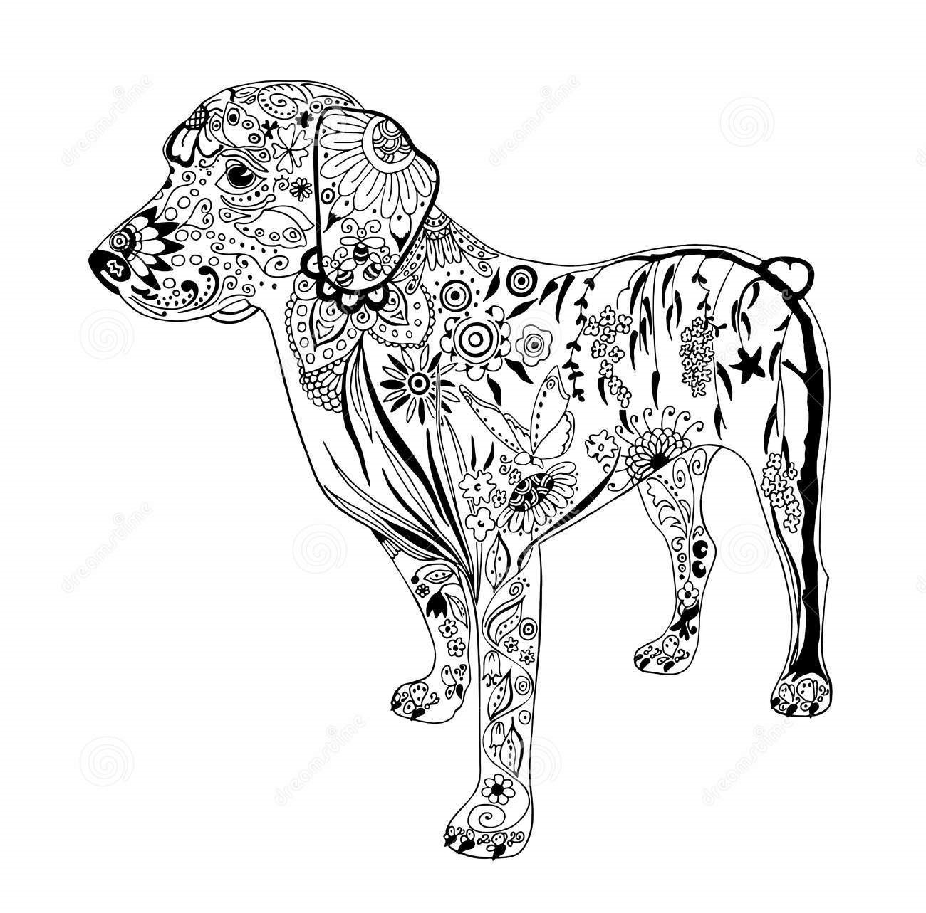 Coloriage Chien Doodle Zentangle Animaux Adulte - Adulte animaux à imprimer