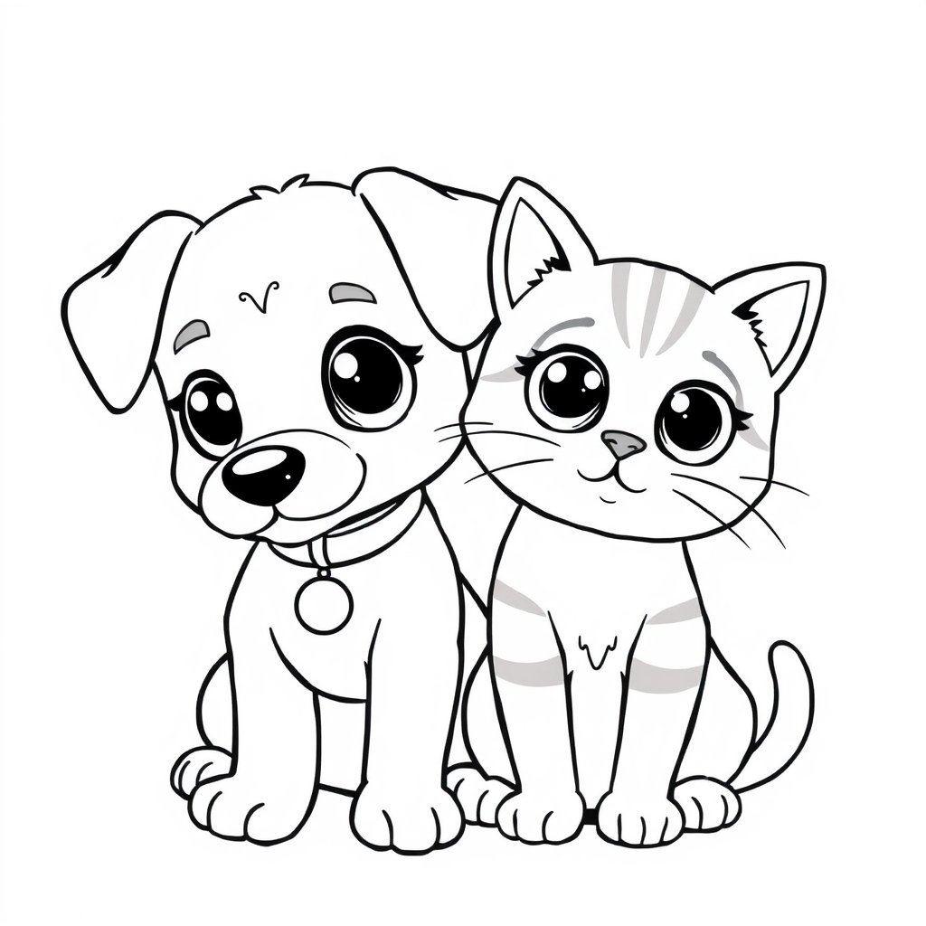 Coloriage Chien Et Chat Mignons Regard Tendre - Chien mignon à imprimer
