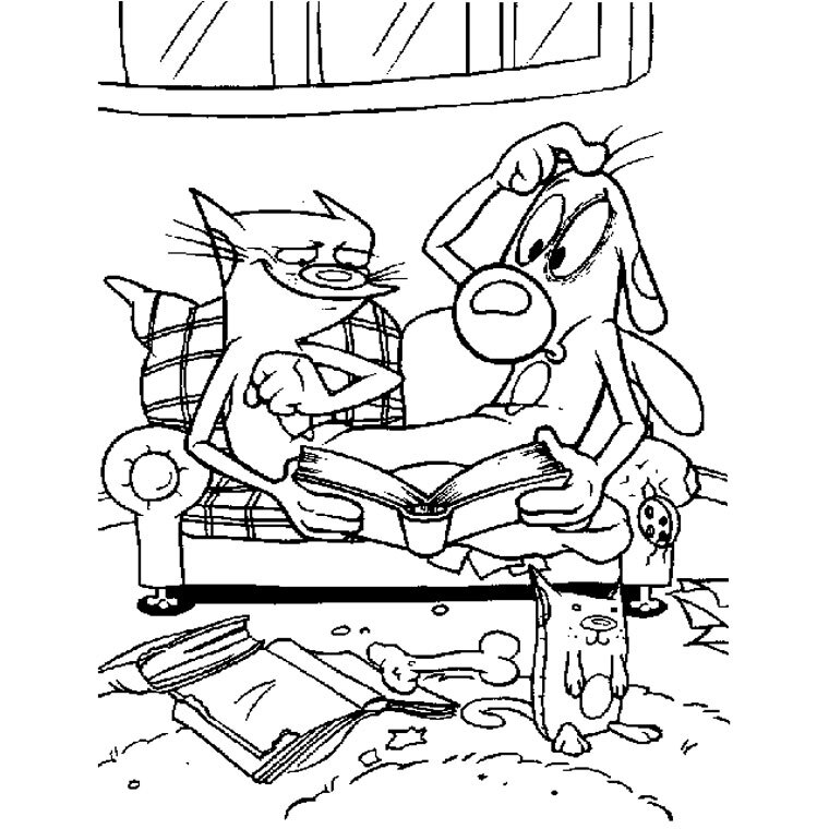 Coloriage Chien Et Chat Sur Canape Lecture - Chien et chat à imprimer