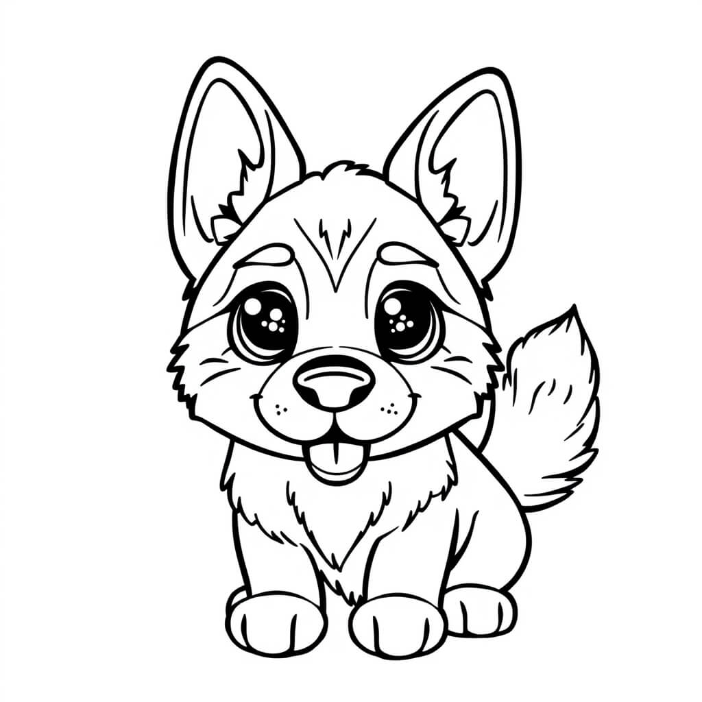 Coloriage Berger Allemand en marche fière - Chien facile à imprimer