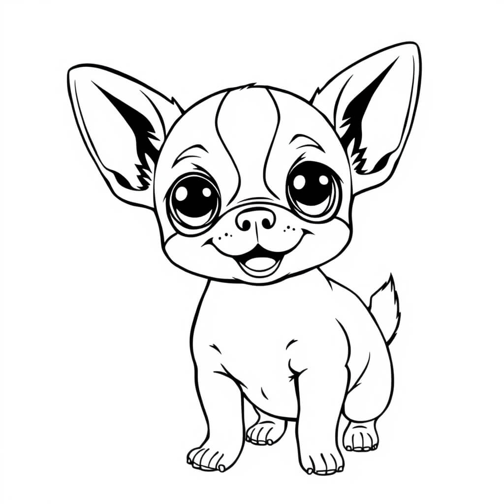 Coloriage Chihuahua miniature aux grandes oreilles - Chien facile à imprimer