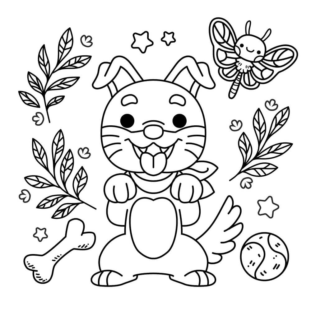 Coloriage Chien Joyeux Pour Le Printemps Et Veut Jouer - Printemps à imprimer