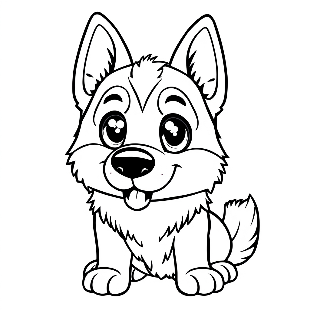 Coloriage Berger allemand mignon aux yeux attendrissants - Chien kawaii à imprimer