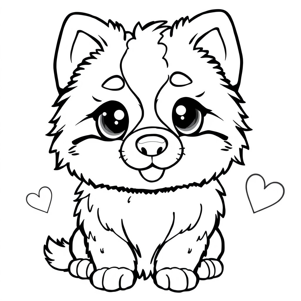 Coloriage Chiot Berger Australien style manga sourieur - Chien kawaii à imprimer