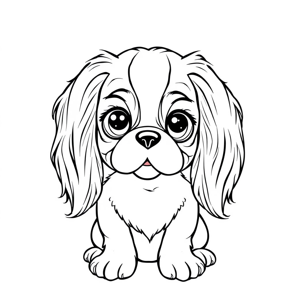 Coloriage Cavalier King Charles kawaii souriant - Chien kawaii à imprimer