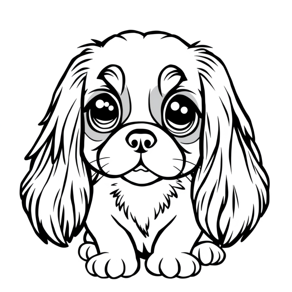 Coloriage Cavalier King Charles kawaii avec cœurs - Chien kawaii à imprimer