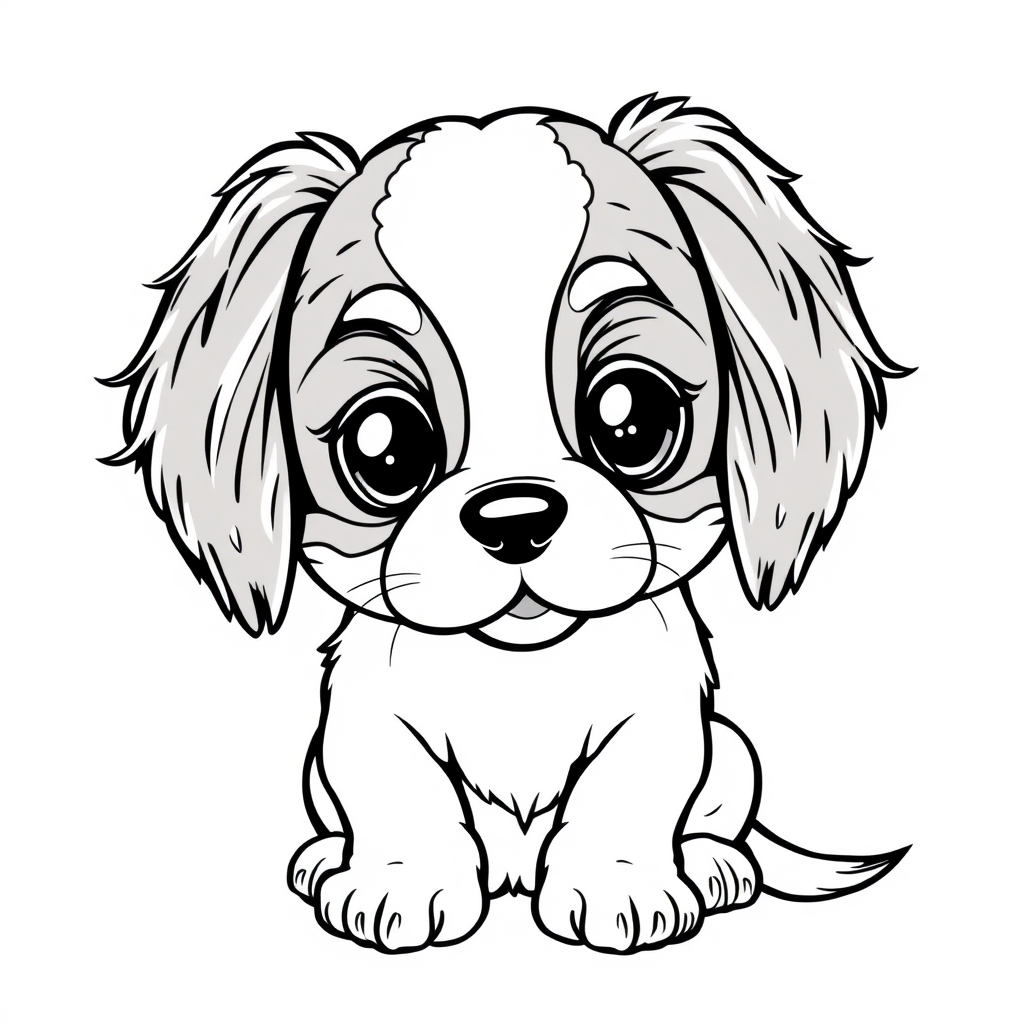 Coloriage Chaton Kawaii Cavalier King Charles mignon - Chien kawaii à imprimer