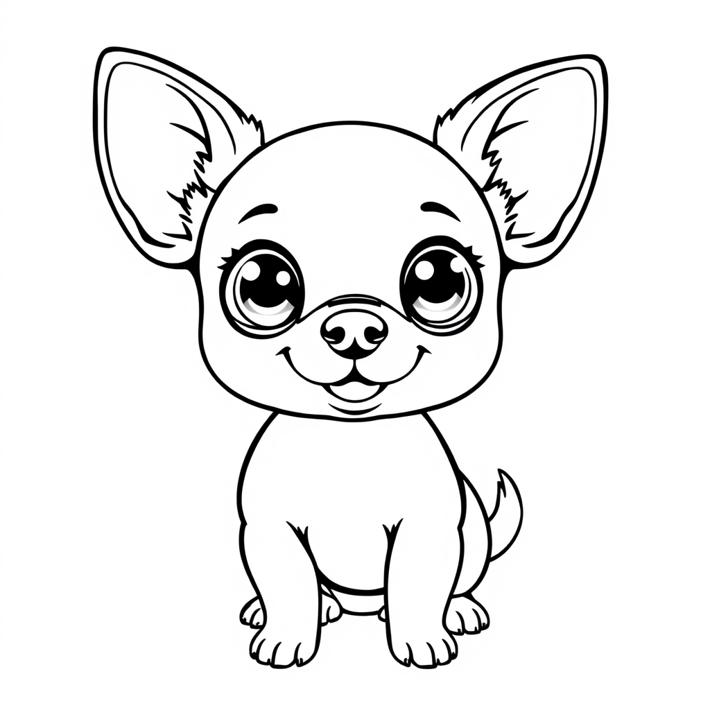 Coloriage Chihuahua Kawaii aux yeux expressifs - Chien kawaii à imprimer