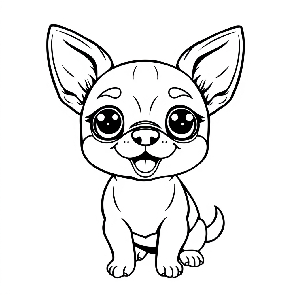 Coloriage Tiny Chihuahua Kawaii joueur et espiègle - Chien kawaii à imprimer