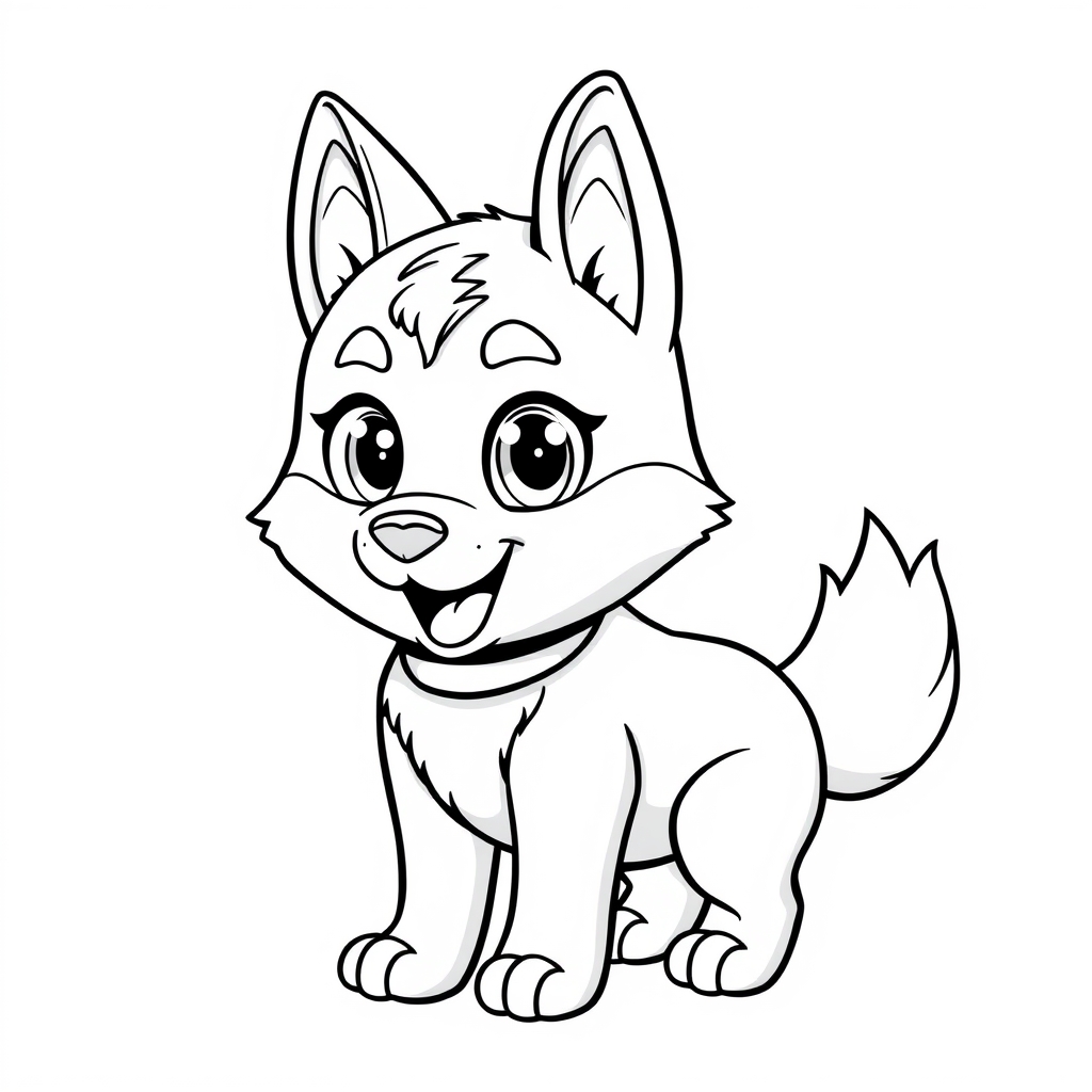 Coloriage Husky mignon aux grands yeux - Chien kawaii à imprimer