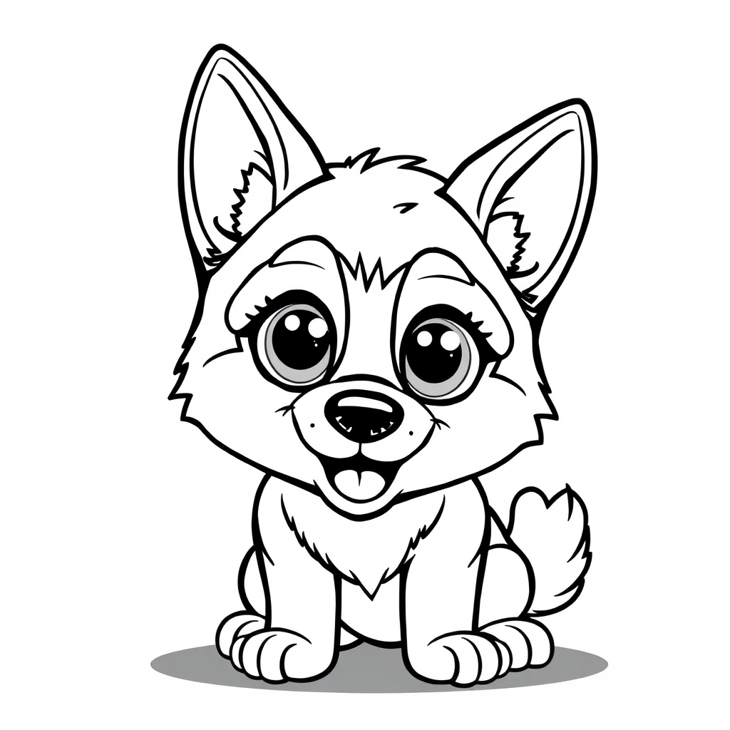 Coloriage Petit husky kawaii joueur - Chien kawaii à imprimer
