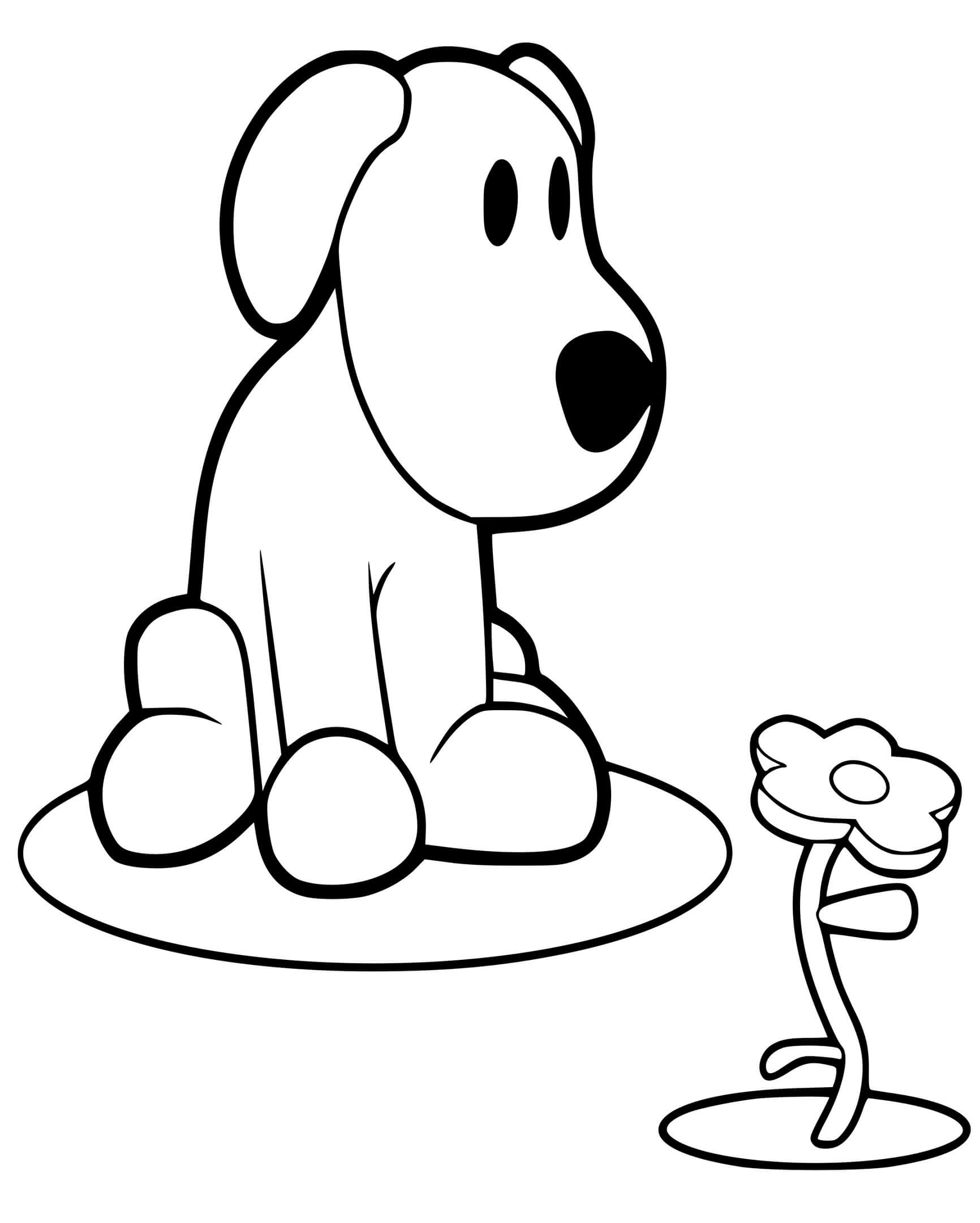 Coloriage Chien Loula Regarde Une Fleur - Pocoyo à imprimer