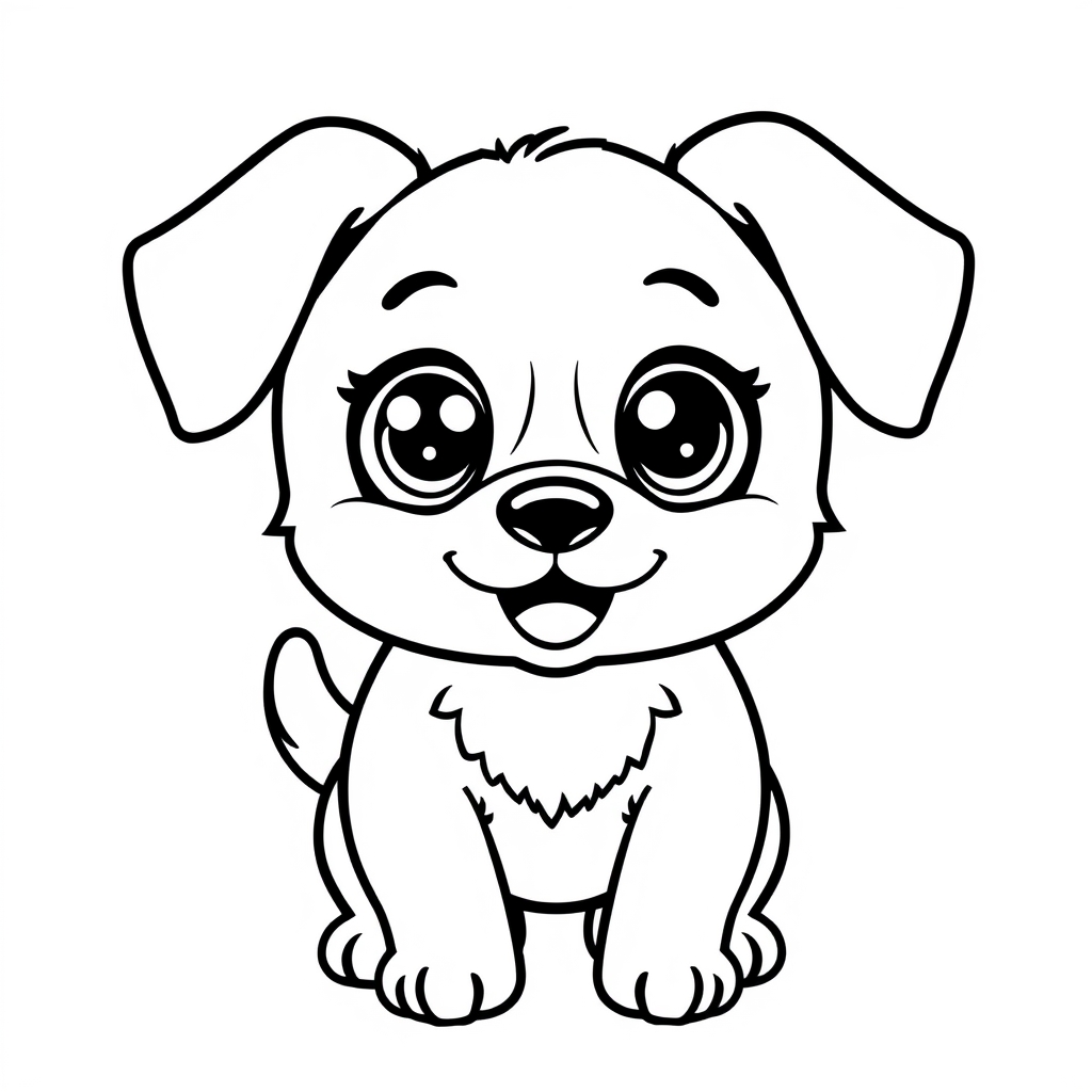 Coloriage Chiot joueur avec gros traits maternelle - Chien mignon à imprimer