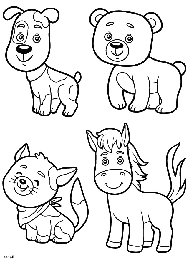 Coloriage Chien Ours Cheval Chat Animaux - Chien et chat à imprimer