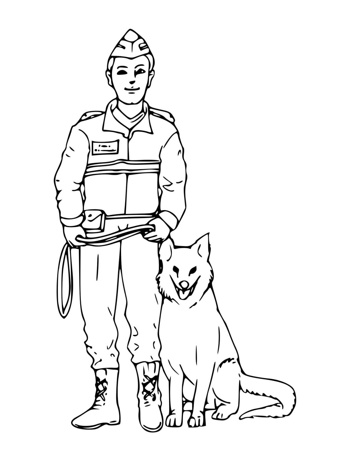 Coloriage Chien Policier Et Officier - Police à imprimer