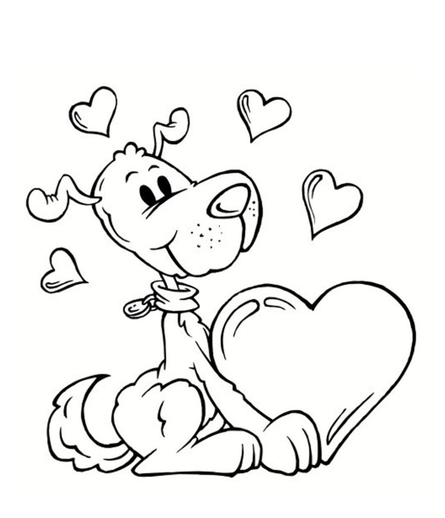 Coloriage Chien Saint Valentin - Saint-Valentin à imprimer