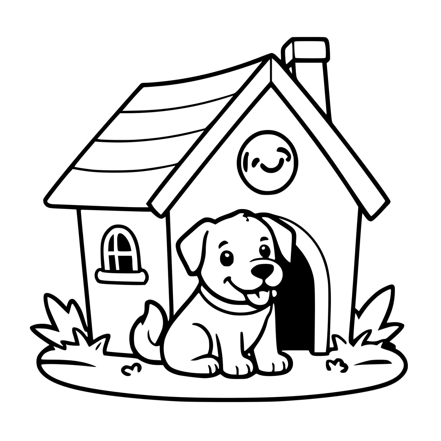 Coloriage Chien dans sa Maison - Chien à imprimer