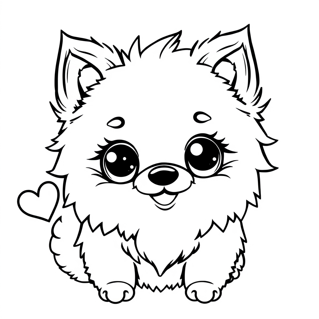 Coloriage Spitz nain aux yeux pétillants - Chien mignon à imprimer