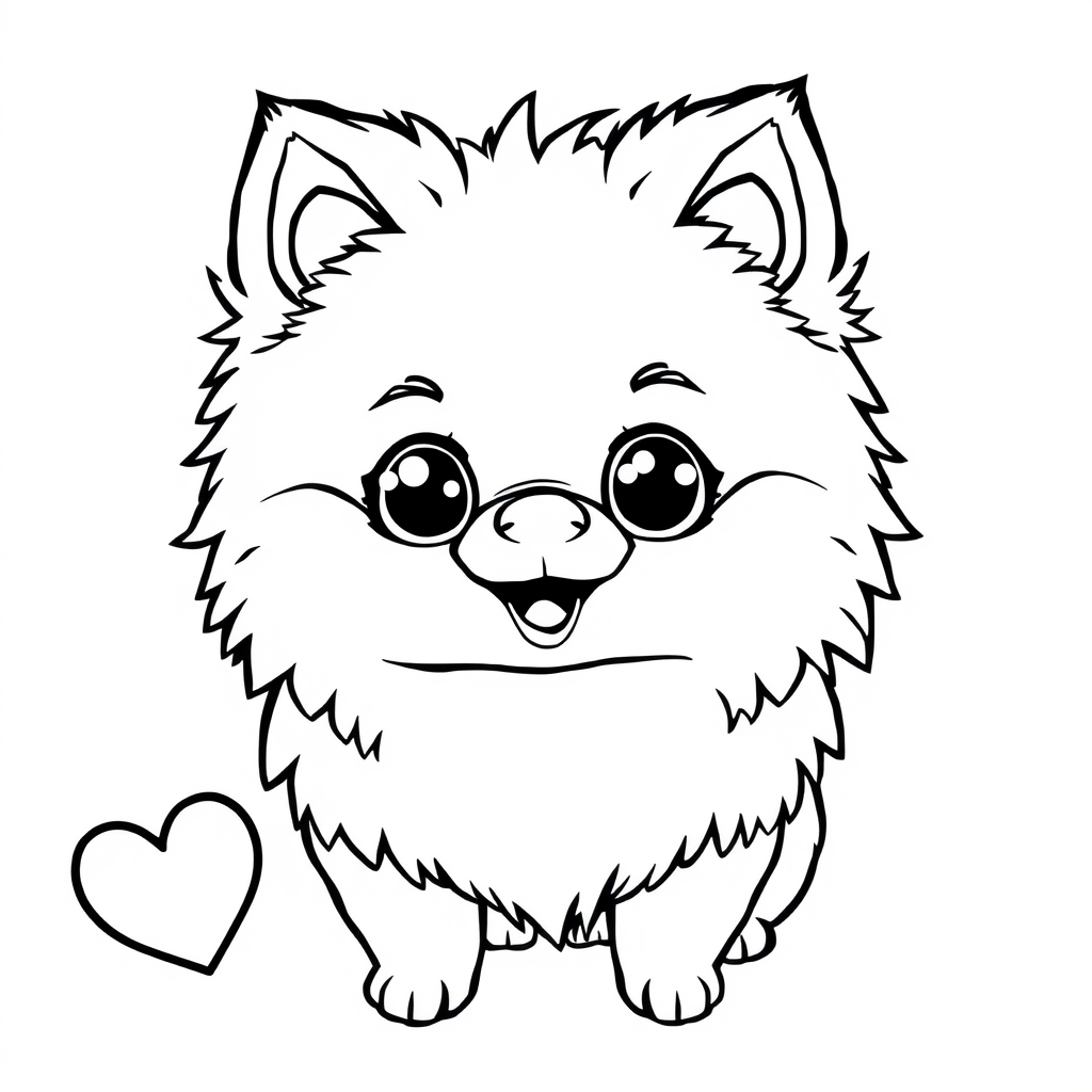 Coloriage Spitz nain câlin et gentil - Chien mignon à imprimer