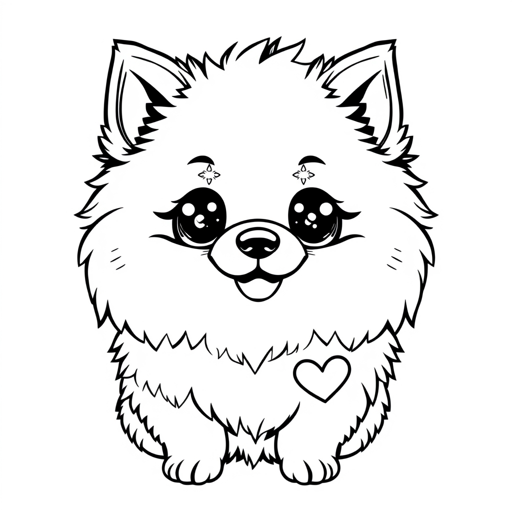 Coloriage Spitz nain mignon assis avec sa langue - Chien mignon à imprimer