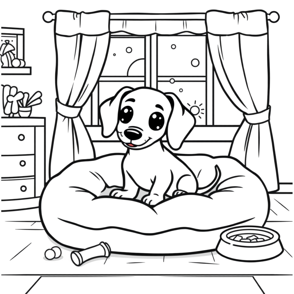 Coloriage Teckel espiègle couché avec ses grandes oreilles - Chien mignon à imprimer