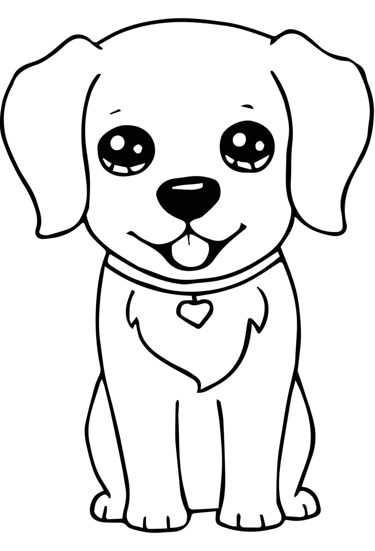 Coloriage Chien Trop Mignon Kawaii Cœur - Chien mignon à imprimer
