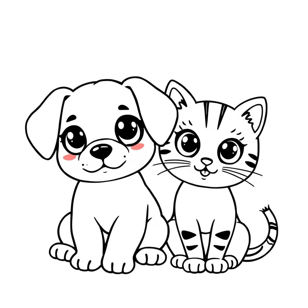 Coloriage Chine Chat Kawaii Compagnons A Fourrure Regard Attendrissant - Chien et chat à imprimer