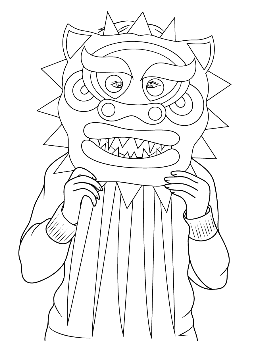 Coloriage Chinois Dragon Masque - Nouvel an chinois à imprimer